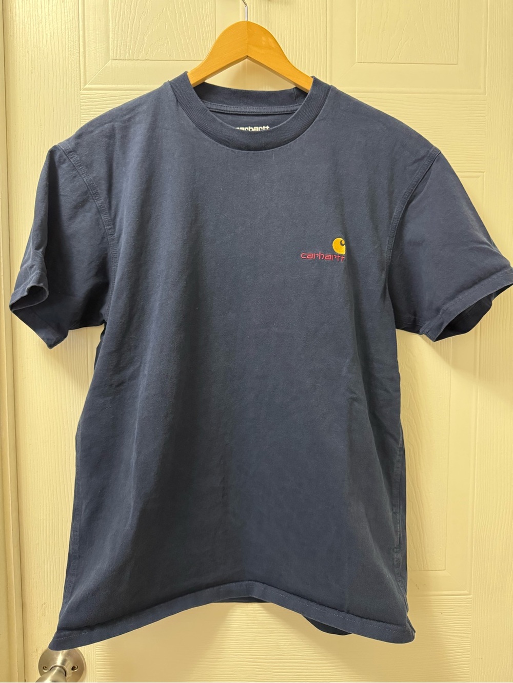 Carhartt Navy Short-Sleeve Logo Tee with Yellow Accent